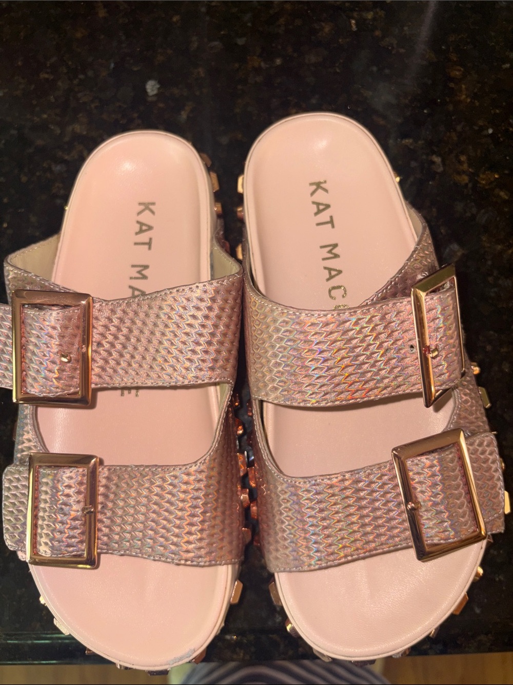 Women’s' Pink Holographic Buckle Sandals